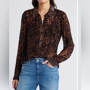 PAIGE Desano Cheetah Velvet Burnout Button-Up Shirt NWT